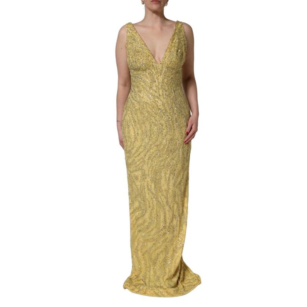 Dolce & Gabbana Gold V-neckline Mermaid Sequinned Gown Women's Dress